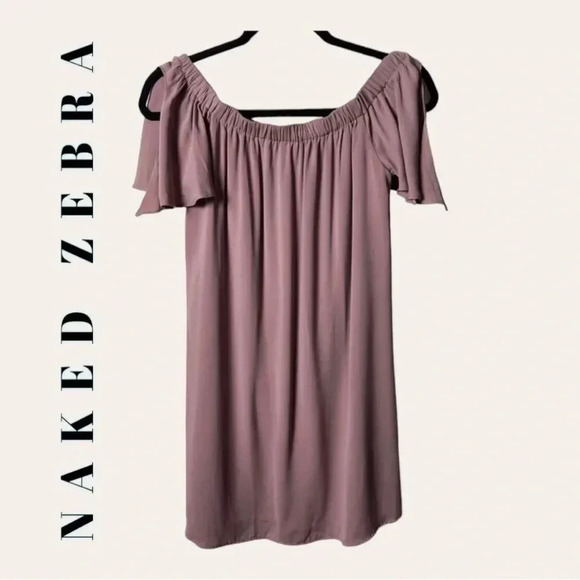 0383. Naked ZEBRA OFF SHOULDER MINI DRESS SIZE SMALL‎ MAUVE IN COLOR - Picture 1 of 9
